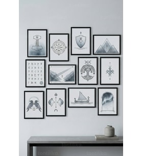 12 Parça Manevi Geometrik Dekoratif Çerçeve Görünümlü Tablo Seti
