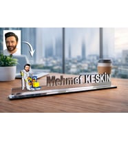 Kişiye Özel Temizlik Şirketi Karikatürlü 30 cm Ayna Pleksi Masaüstü İsimlik - Ofis Hediyesi