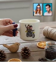 Kişiye Özel Karikatürlü Motorlu Sevgililer T Kupa Sevgililer Günü Hediyesi