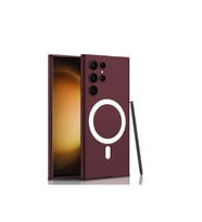 Samsung Galaxy S23 Ultra Uyumlu Kılıf Wireless Şarj Özellikli Zore Kıpta M-safe Silikon Kapak (Koyu Kırmızı)