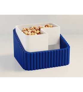 3D Baskı Fıstık Kasesi - Çift Hazneli Kabuk Ayırıcı Sunum Kasesi - Mavi Beyaz