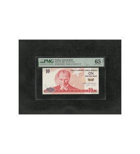 10 Yeni Türk Lirası PMG 65 EPQ GEM UNC ÇİL 10 Lira P 218 2005 S/N B52 8. EMS 1. Tertip