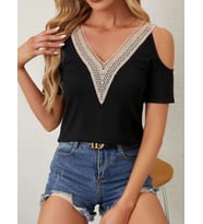 Kadın Omuzlardan Açık V Yakalı Viskon Bluz
