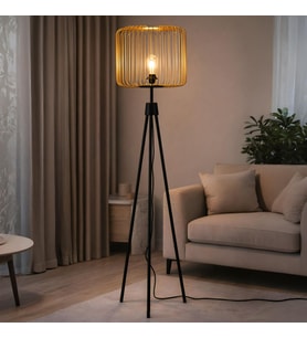 3 Ayaklı Gold Metal Başlıklı Siyah Dekoratif Lambader