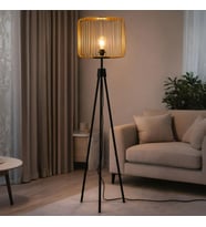 3 Ayaklı Gold Metal Başlıklı Siyah Dekoratif Lambader