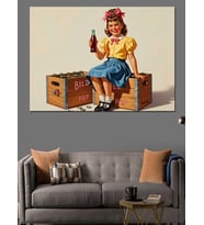 Kola İçen Retro Kız Çocuklu Afiş Dekoratif Kanvas - Mdf Ahşap Tablo
