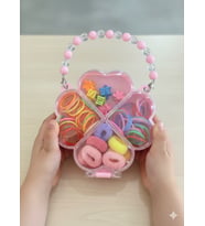 Çocuk Toka Kutusu Kalpli Taşıma Çantalı – Lastik Toka Toka Seti Kız Çocuk Aksesuar Organizer (Pudra Pembe)