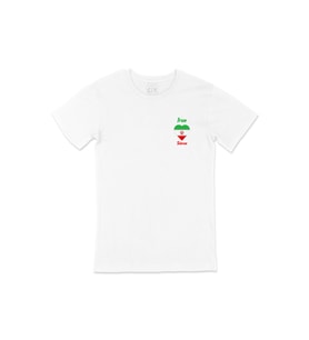 Tahran İran Bayraklı Kalpli Cep Logo Tasarımlı Beyaz Tişört