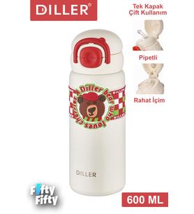 DILLER 600 ML Tek Kapak Çift Kullanım Pipetli/Pipetsiz Taşıma Kulplu Vacum Cup/Çelik Termos -FFDILLERD9238 (Karışık)