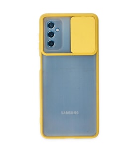 Samsung Galaxy M52 5g Kılıf Palm Buzlu Kamera Sürgülü Silikon - Sarı