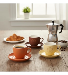 Porselen Fincan ve Tabak Seti 200 ml - Özel Kutulu Asorti Renkli (Pastel Tonlar) Altın Yaldız Detaylı Hediyelik Fincan (1 Kişilik)