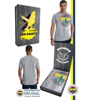 Fenerbahçe Orijinal Lisanslı 6 Renk Logo Gri Tribün T-Shirt Hediyelik UV Baskılı Ahşap Kutulu