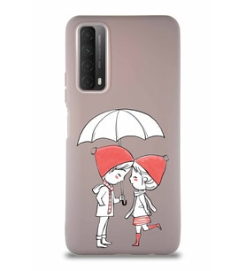 Huawei Y7A Soft Premier Kapak Aşk Tasarımlı Silikon Kılıf - Pudra (Şeffaf)