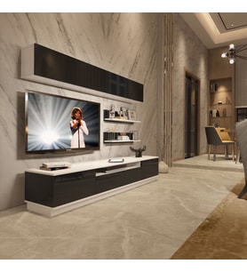 Decoraktiv Trendstyle 5S Mdf Tv Ünitesi Tv Sehpası - Beyaz Siyah (Siyah - Beyaz)