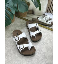 İmerShoes Günlük Kadın Terlik Tek Parmak Arası Rahat Mantar Taban Tokalı Ayarlanabilir Sandalet 147 (Beyaz)