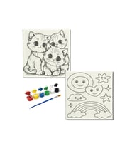 Okul Etkinliği-2'li Tuval Boyama Seti. 20x20 Cm Uv Baskı 6 Akrilik Boya 1 Fırça-model-287