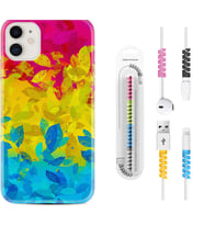 Apple iPhone 11 12 13 Mini Kılıf Kablo Koruma Spiral Silikon Yapraklar 1634