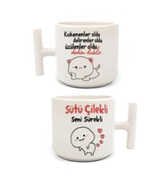 Mochi Cat Baskılı 2'li El Yapımı T Kulplu Fincan