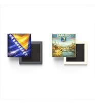 Buzdolap Magnetleri - Bosna-Hersek Bayrağı ve Saraybosna Retro Tema - 2'li Set Magneti