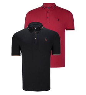 İKİLİ SET T8586 DEWBERRY ERKEK T-SHIRT-SİYAH-BORDO