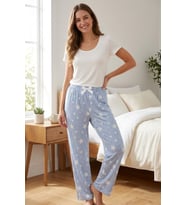 Kadın Rahat Kesim Pamuklu Pijama Altı Soft Örme Mevsimlik Ev Pantolonu Mavi