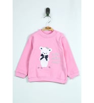 Toontoy Kız Bebek Ayıcık Nakışlı İnce Penye Tişört (Pembe)