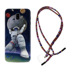 Samsung J6 Plus J7 Prime J7 Pro M20 Kılıf Boyun Asklı Rasta Silikon Astronot ve Dünya 1759