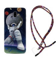 Samsung J6 Plus J7 Prime J7 Pro M20 Kılıf Boyun Asklı Rasta Silikon Astronot ve Dünya 1759