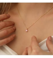 925 Ayar Gümüş Pembe Damla Taşlı Kolye (Gold)