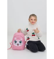 Sevimli Kedi Figürlü Pembe Anaokulu Kreş Çantası 4 Bölmeli Kız Çocuk Sırt Çantası Yeni Sezon