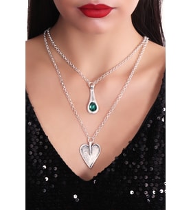 Kadın Antik Gümüş Kaplama Yeşil Swarovski Taş Detaylı Zincir Kombin Kolye