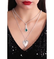 Kadın Antik Gümüş Kaplama Yeşil Swarovski Taş Detaylı Zincir Kombin Kolye