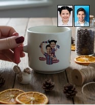 Kişiye Özel Karikatürlü Bordo Mavi Baba Kız T Kupa Babalar Günü Hediyesi