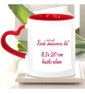 Kendin Tasarla Kalp Kulplu Baskılı Kupa Bardak-