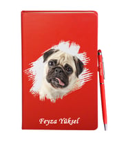 Kişiye Özel Köpek Tasarımlı Kırmızı Defter Kalem Hediye Seti