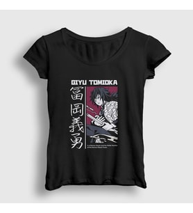 Presmono Kadın Siyah Giyu Tomioka V4 Anime Demon Slayer Kimetsu No Yaiba T-Shirt 298719tt