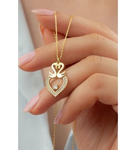 925 Ayar Gümüş Gold Kuğu Kolye