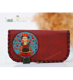 Mavi Frida Figürlü Büyük Cüzdan Etnik Bohem Retro Vintage Style - BORDO