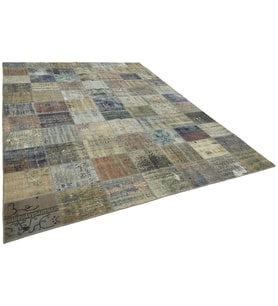Gri Halı Patchwork Desenli Modern Dekoratif Salon Halısı El Dokuma Vintage Eskitme Model