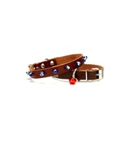 Cattie Gerçek Deriden El Yapımı Boncuklu Kedi Boyun Tasması 1x18-22cm - Brown