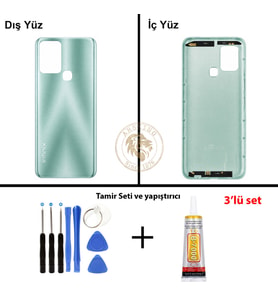 Infinix Hot 10T Yeşil Uyumlu Arka Kapak + Yapıştırıcı ve Vida Seti Arka Cam Batarya Pil Kapağı