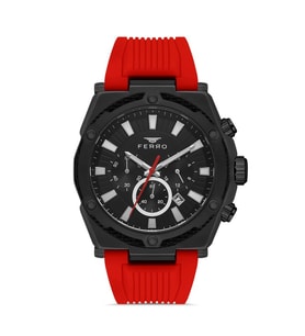 Ferro FM31396D-ZK Quartz Silikon Bordo Siyah Kadran 48 mm Fonksiyonları Aktif Erkek Kol Saati