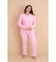 Mirano 8451 Boydan Düğmeli Yumuşacık Kumaşlı Kışlık Kadın Pijama Takımı (Pembe)