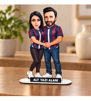 Kişiye Özel 2 Kişilik Bordo Mavi Sevgili Taraftar Karikatürlü 18 cm MDF Masaüstü Biblo - Futbol Temalı Hediye Futbol Severlere ve Spor Tutkunlarına Hediye