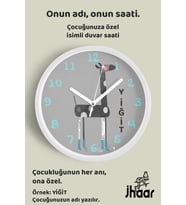İsme Özel Sevimli Zürafa Çizimli Çocuk Odası Duvar Saati Orta Boy 30 cm Beyaz Camlı Sessiz