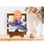 BK Gift Kişiye Özel Hostes Karikatürlü Ahşap Standlı 3D Biblo-1 (Beyaz)