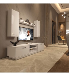 Decoraktiv Eko 5DB Slm Dvd Tv Ünitesi Tv Sehpası - Parlak Beyaz (Beyaz)