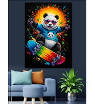 Kaykaycı Panda Skater Panda Dekoratif Kanvas - Mdf Ahşap Tablo