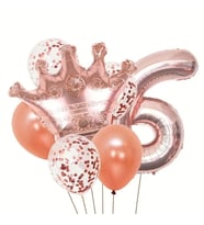 Rose Gold Taçlı 6 Rakam Balon Set