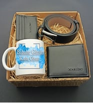 Babalar Gününe Özel Mavi Tasarımlı  Kupa & Cüzdan & Kemer & Kartlık Hediye Seti